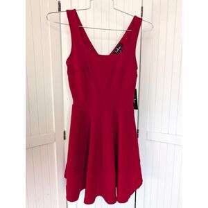 Lulus Red Fit & Flare Dress Sleeveless Scuba Knit Size M Runs Small NWT